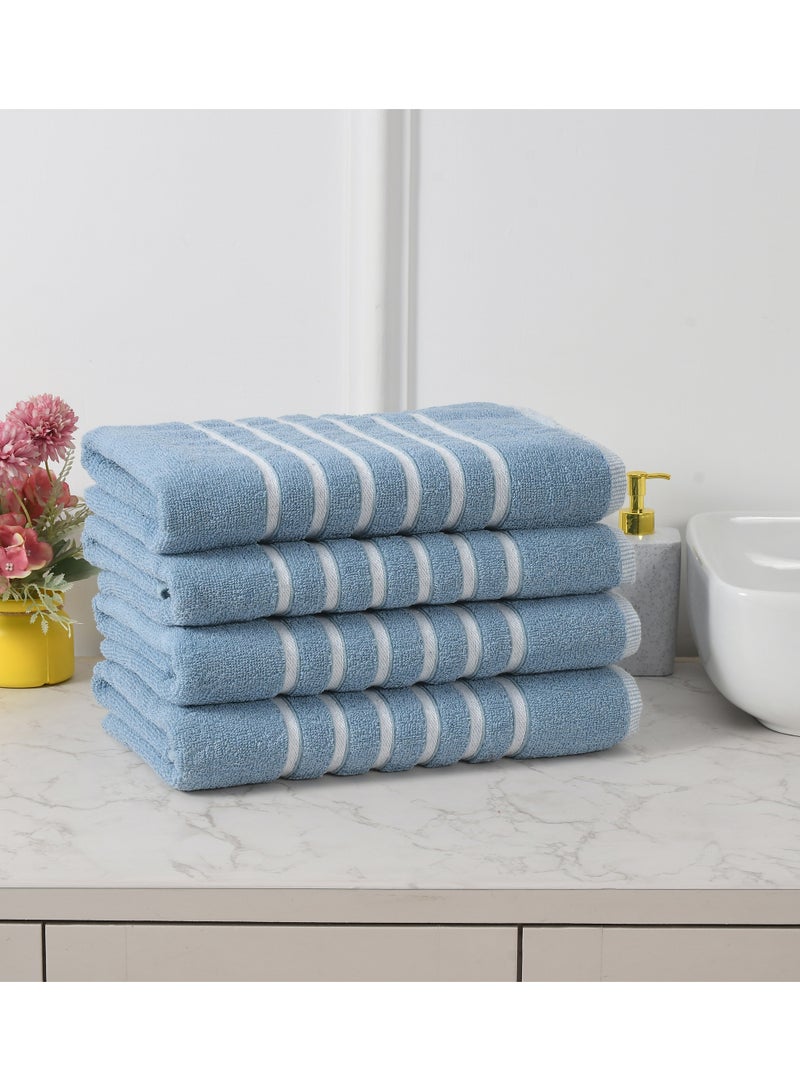 AURIO Premium 100% Cotton Bath Towel Set of 4 – Large 70x140 cm Ultra-Absorbent Plush Body Towels with Nautical Six-Stripe Dobby Border – Elegant Luxury Collection - Image 1