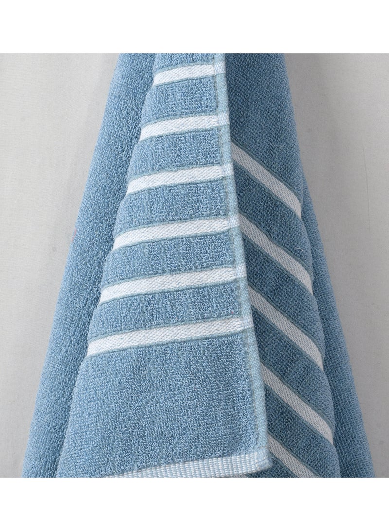 AURIO Premium 100% Cotton Bath Towel Set of 4 – Large 70x140 cm Ultra-Absorbent Plush Body Towels with Nautical Six-Stripe Dobby Border – Elegant Luxury Collection - Image 2