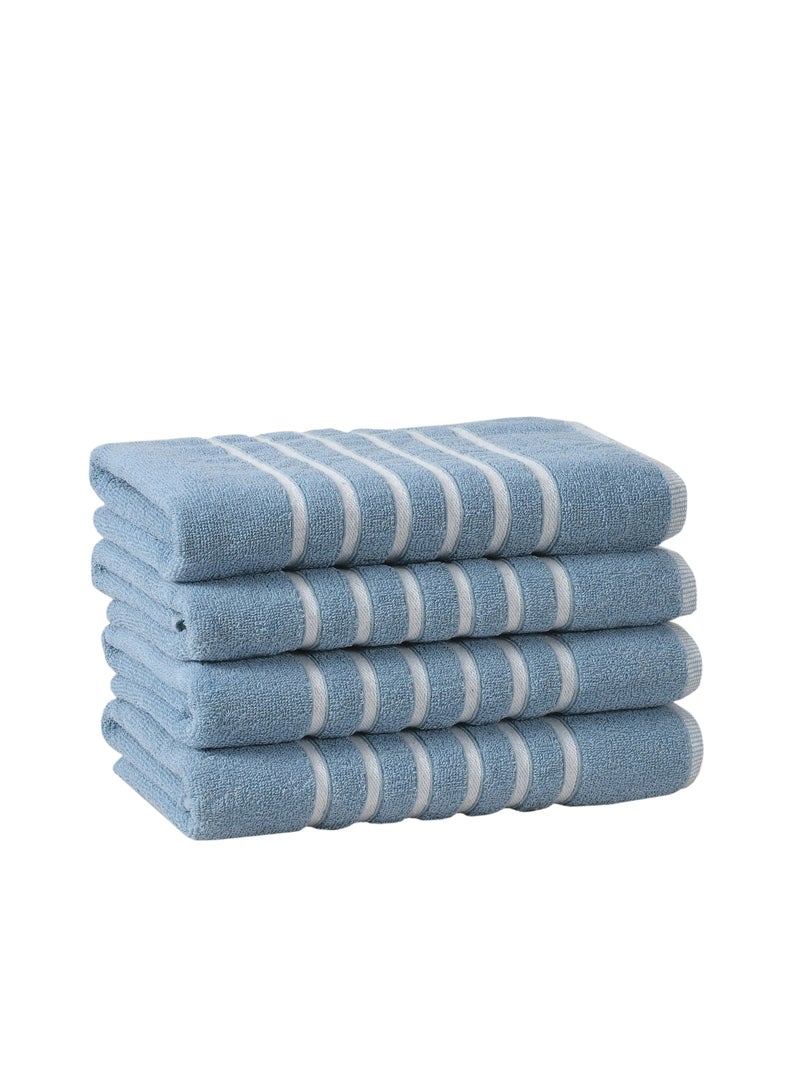 AURIO Premium 100% Cotton Bath Towel Set of 4 – Large 70x140 cm Ultra-Absorbent Plush Body Towels with Nautical Six-Stripe Dobby Border – Elegant Luxury Collection - Image 4