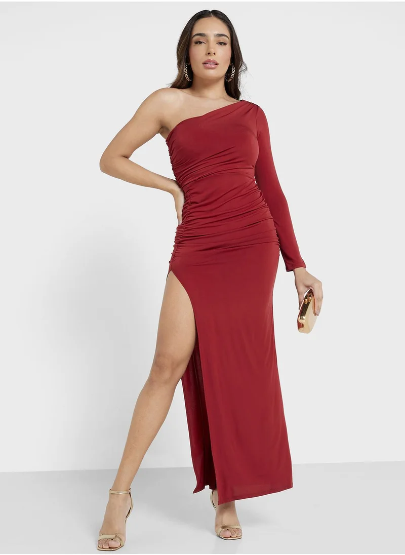 John Zack One Shoulder Side Slit Dress