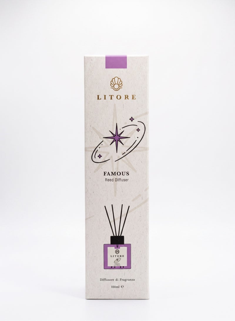 Litore Reed Diffuser - Famous Fragrance, 100ml | Long-Lasting Home Fragrance | Natural & Elegant Room Diffuser - Image 1