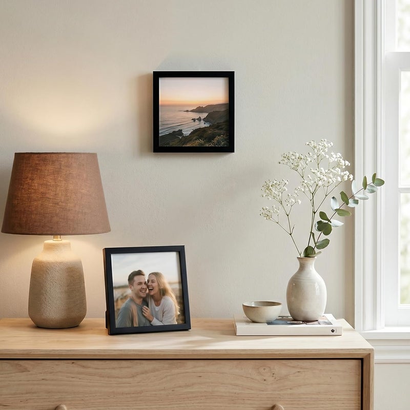 Americanflat 5x5 Picture Frame with Shatter-Resistant Glass - Set of 2 - Streamline Collection - Thin Picture Frame for Wall or Tabletop Display - Black - Image 4