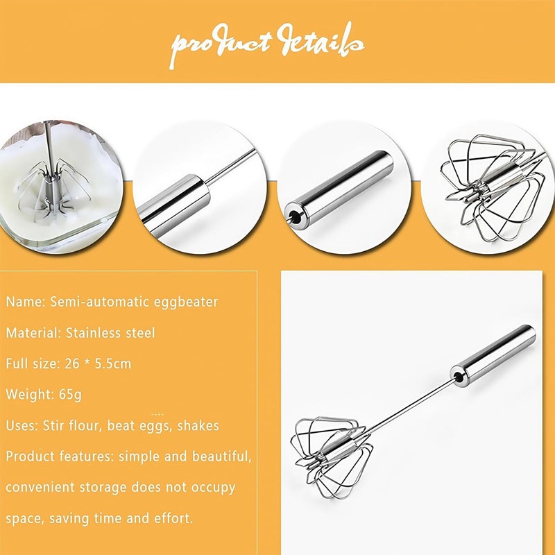 Digead Stainless Steel Egg Whisk, Hand Push Rotary Whisk Blender, Versatile Milk Frother, Hand Push Mixer Stirrer for Blending, Whisking, Beating & Stirring (12in) - Image 5