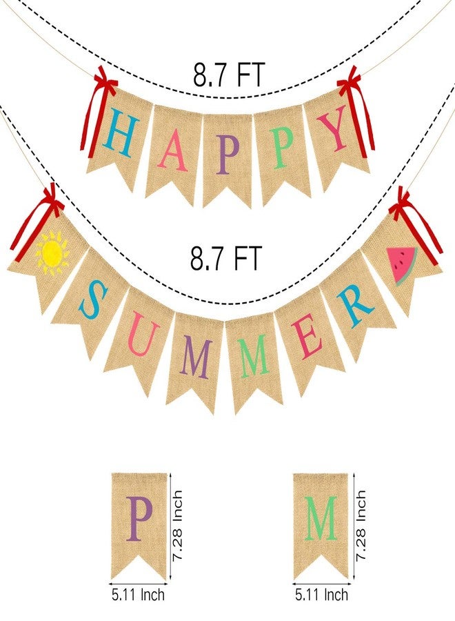 Acekar 2Pack Happy Summer Burlap Banner Rustic Garland Decorations with Sun and Watermelon, Pool Beach Barbecue Hawaiian Party Decor Supplies - Image 2