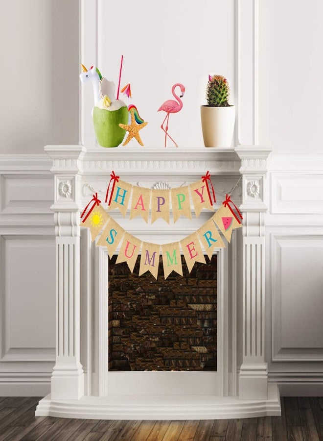Acekar 2Pack Happy Summer Burlap Banner Rustic Garland Decorations with Sun and Watermelon, Pool Beach Barbecue Hawaiian Party Decor Supplies - Image 4