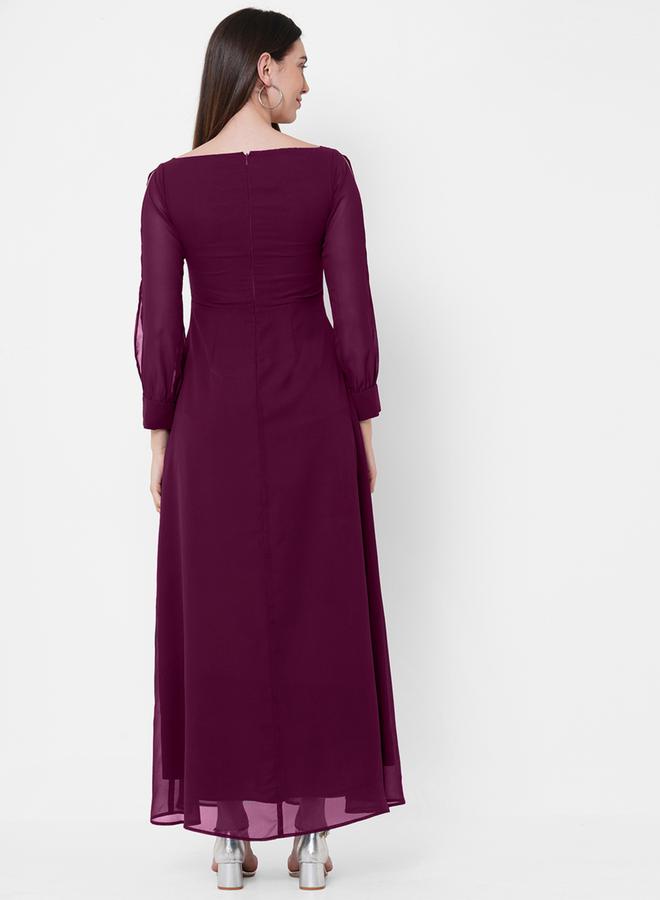 ميش فستان طويل سادة بقصة جورجيت وأكمام بشق - Image 5