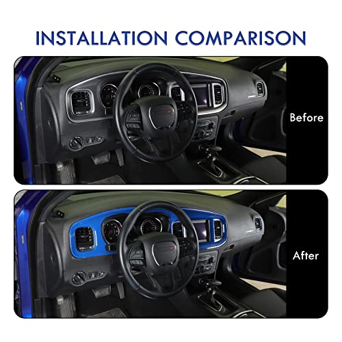 JWWY for Charger Center Consoles Dash Board Dashboard Instrument Gauge Cluster Dash Fascia Trim Panel Garnish Bezel for 2015-2026+ Dodge Charger Interior Accessories,ABS Blue 5pcs - Image 4