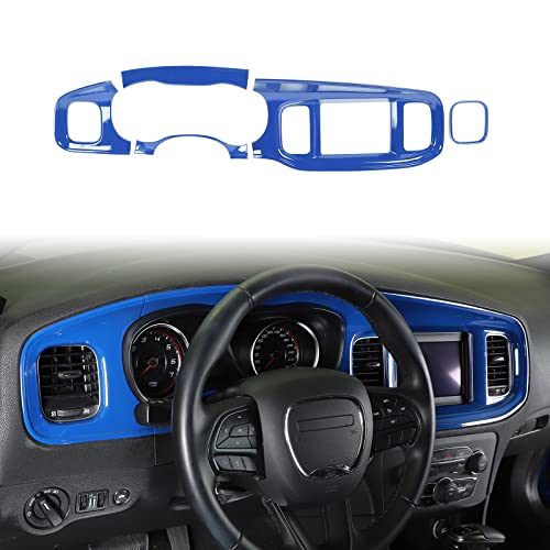 JWWY for Charger Center Consoles Dash Board Dashboard Instrument Gauge Cluster Dash Fascia Trim Panel Garnish Bezel for 2015-2026+ Dodge Charger Interior Accessories,ABS Blue 5pcs - Image 1