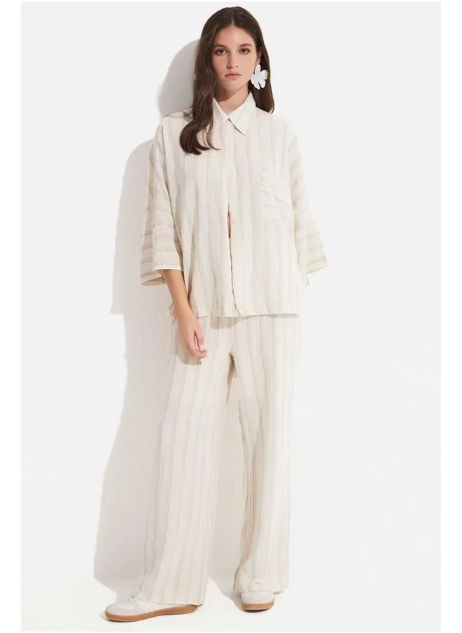 JUNE June Shirt Trousers Set Stone - Grey