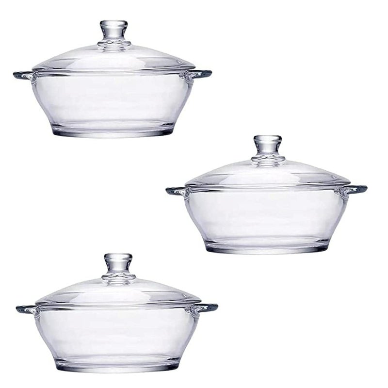 Kosh Borosilicate Glass Casserole Deep Round Oven and Microwave Safe Serving Bowl with Glass Lid (1000 ML - Pack of 3) - Image 1