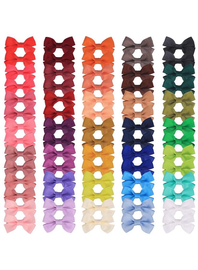 XIMA 70Piece 2Inch Hair Bows For Baby Girls35Colors In Pairs Grosgrain Boutique Solid Ribbon Mini Bows Alligator Clips For Newborn Girls Infants Toddlers - Image 1