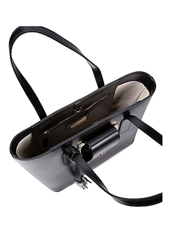 Solid Delphine Logo Leather Tote Bag for Women Black