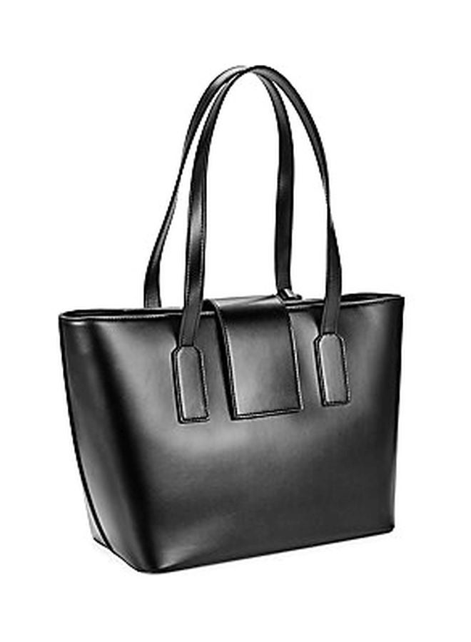 Solid Delphine Logo Leather Tote Bag for Women Black