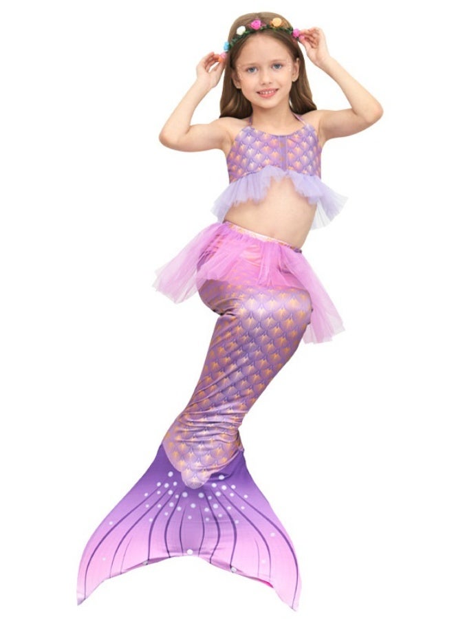 NIBEMINENT Mermaid children's swimsuit, girls' mermaid swimsuit, swimsuit three-piece set, children's mermaid swimsuit - Image 1