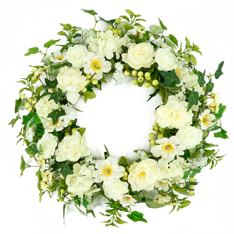WreathDream Artificial Spring Wreaths for Front Door 22 inch Peony Wreath Summer Wreath with Peony Flower,Hydrangeas, Daisy for Front Door Indoor Outdoor Wedding Home Wall Window Festival Decoration - Image 1