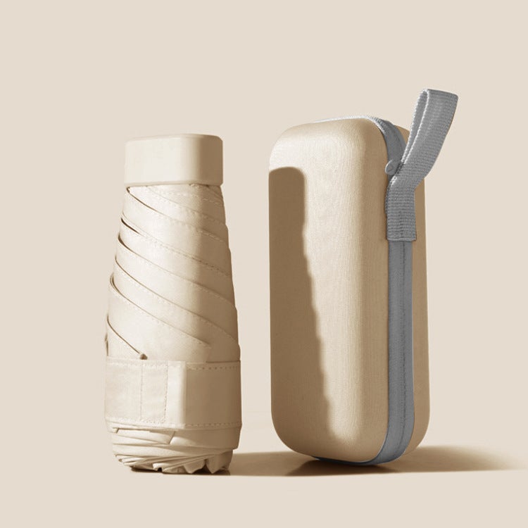 مظلة صغيرة قابلة للطي محمولة مع علبة تخزين، مظلة سوداء خفيفة للغاية، للحماية من الأشعة فوق البنفسجية للنساء - Image 1