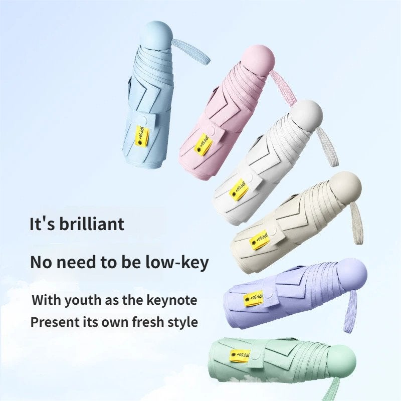 مظلة صغيرة قابلة للطي محمولة مع علبة تخزين، مظلة سوداء خفيفة للغاية، للحماية من الأشعة فوق البنفسجية للنساء - Image 2