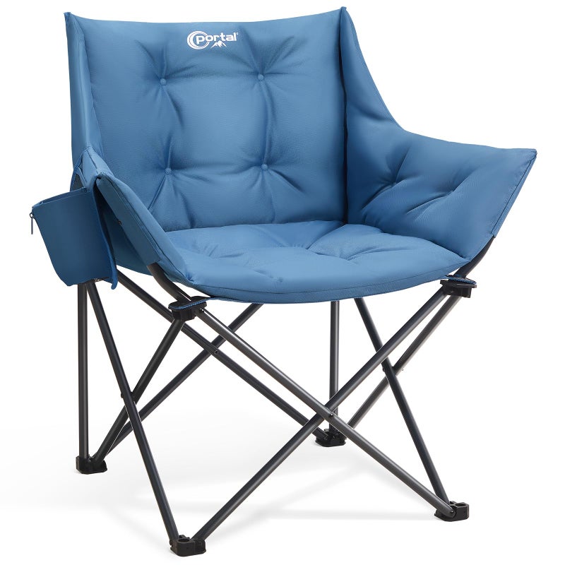 Portal Oversized Padded Camping Chair - Heavy Duty Folding Chair with Cup Holder & Side Pocket, Supports 350 lbs, for Camping, Lawn, Sports, Blue - Image 1