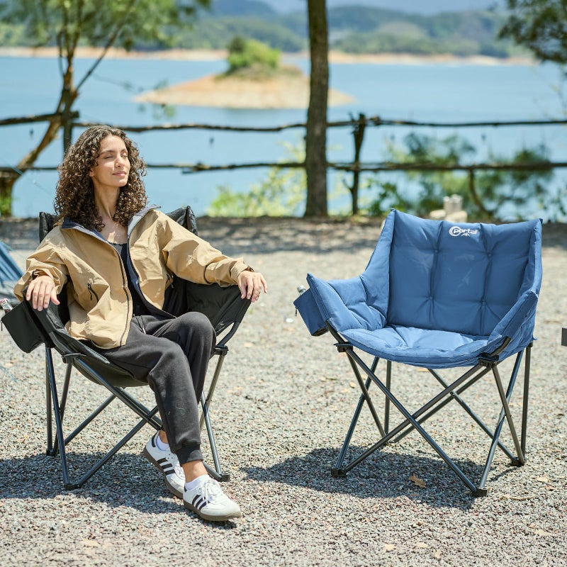 Portal Oversized Padded Camping Chair - Heavy Duty Folding Chair with Cup Holder & Side Pocket, Supports 350 lbs, for Camping, Lawn, Sports, Blue - Image 2