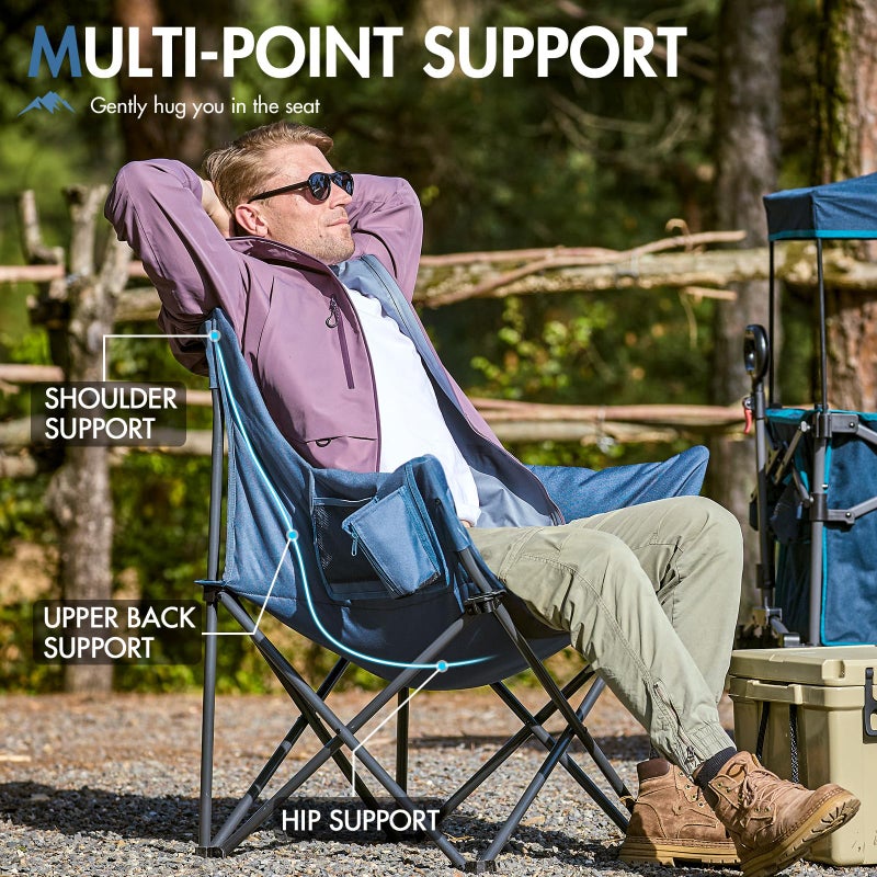 Portal Oversized Padded Camping Chair - Heavy Duty Folding Chair with Cup Holder & Side Pocket, Supports 350 lbs, for Camping, Lawn, Sports, Blue - Image 5