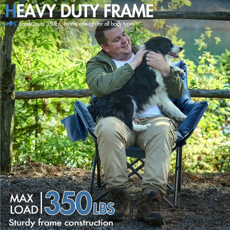 Portal Oversized Padded Camping Chair - Heavy Duty Folding Chair with Cup Holder & Side Pocket, Supports 350 lbs, for Camping, Lawn, Sports, Blue - Image 4