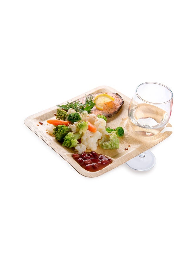 Restaurantware 9 x 9 Inch Plates With Glass Holder, 50 Sustainable Disposable Cocktail Plates - Built-In Cup Holder, Bamboo Serving Plates, For Parties, Wedding Banquets Or Catered Events - Image 2