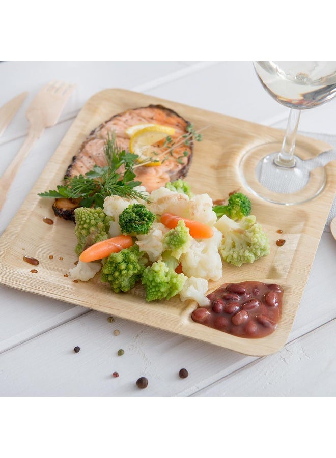 Restaurantware 9 x 9 Inch Plates With Glass Holder, 50 Sustainable Disposable Cocktail Plates - Built-In Cup Holder, Bamboo Serving Plates, For Parties, Wedding Banquets Or Catered Events - Image 3