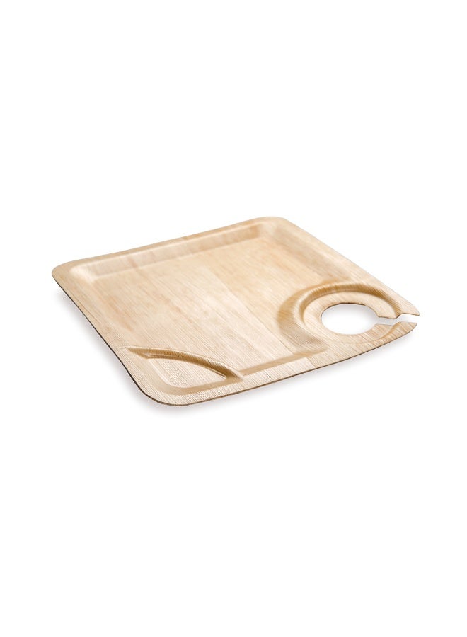 Restaurantware 9 x 9 Inch Plates With Glass Holder, 50 Sustainable Disposable Cocktail Plates - Built-In Cup Holder, Bamboo Serving Plates, For Parties, Wedding Banquets Or Catered Events - Image 1