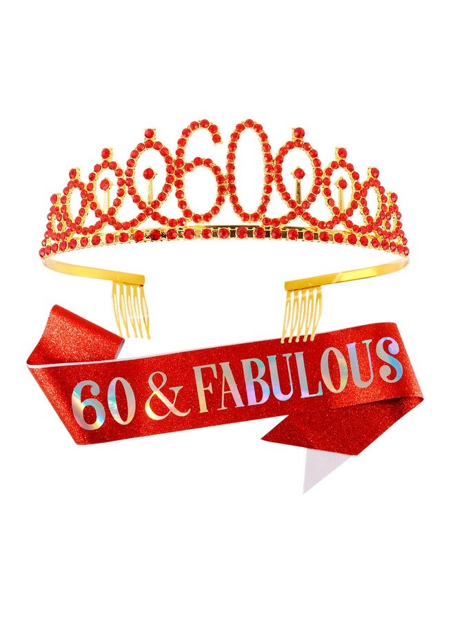Vovii 60th Birthday Sash and Tiara, Red Tiara, 60th Birthday Gifts for Women, 60th Birthday Decorations for Women, Happy 60th Birthday Decorations - Image 1