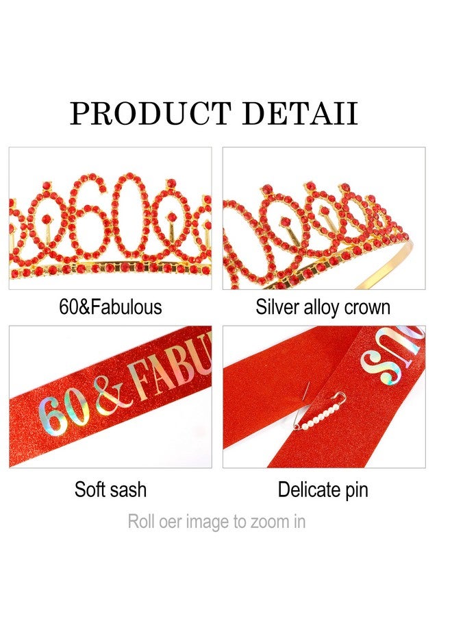 Vovii 60th Birthday Sash and Tiara, Red Tiara, 60th Birthday Gifts for Women, 60th Birthday Decorations for Women, Happy 60th Birthday Decorations - Image 4