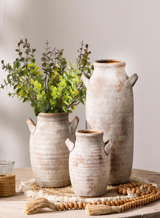Vanselia Ceramic Flower Vase Home Decor - Farmhouse Table Vases with Handle Living Room Decoration Vintage Decorative Aesthetic for Shelf Coffee Dining Desk House Bookshelf Fireplace (7.1" Retro) - Image 5