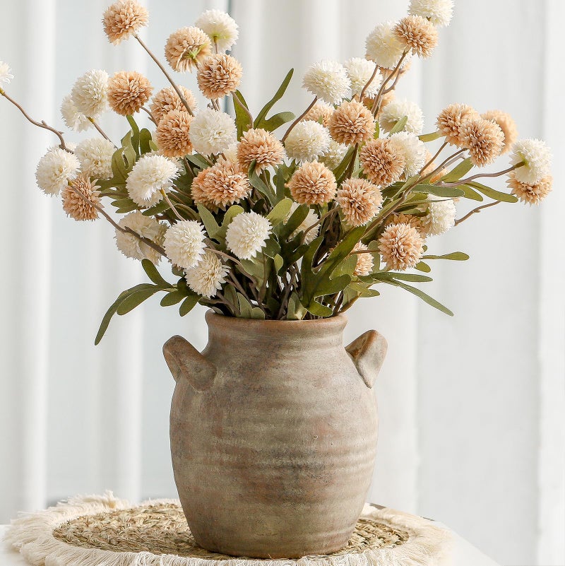 Vanselia Ceramic Flower Vase Home Decor - Farmhouse Table Vases with Handle Living Room Decoration Vintage Decorative Aesthetic for Shelf Coffee Dining Desk House Bookshelf Fireplace (7.1" Retro) - Image 1
