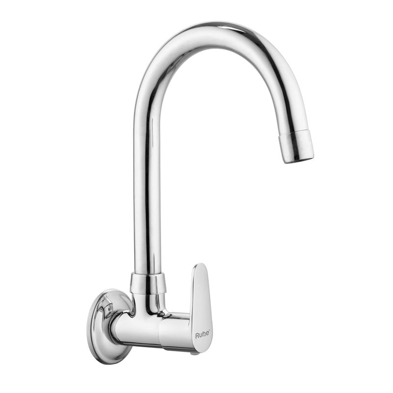 Ruhe® Sink Cock Faucet/Tap | 12Inch Eclipse Sink Cock with Flexible Swivel Spout Faucet/Tap | Wall Mount with Chrome Finish for Kitchen Sinks, Brass - Image 1