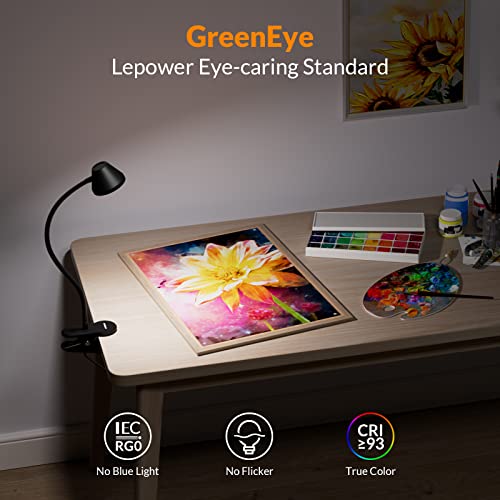 LEPOWER Clip on Light, Dimmable Book Light for Reading in Bed, 300LM Clip on Lamp, 5 Color Temperatures Clamp Light, Night Light Mode, Timer Setting, 2%-100% Brightness, for Bed, Headboard, Black - Image 5