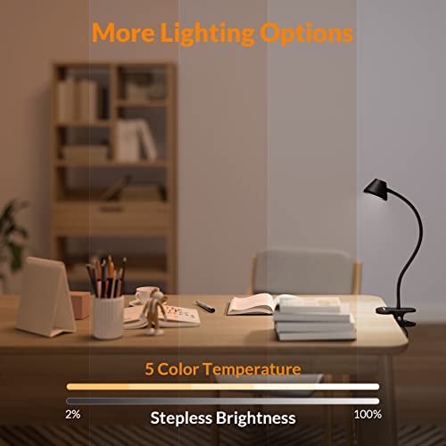 LEPOWER Clip on Light, Dimmable Book Light for Reading in Bed, 300LM Clip on Lamp, 5 Color Temperatures Clamp Light, Night Light Mode, Timer Setting, 2%-100% Brightness, for Bed, Headboard, Black - Image 4