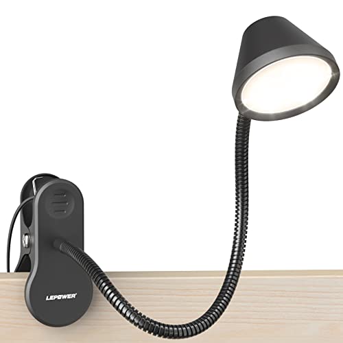LEPOWER Clip on Light, Dimmable Book Light for Reading in Bed, 300LM Clip on Lamp, 5 Color Temperatures Clamp Light, Night Light Mode, Timer Setting, 2%-100% Brightness, for Bed, Headboard, Black - Image 1