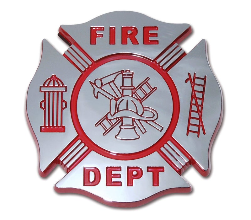 Elektroplate Fire Department Cross Symbol OEM Chrome and Red Emblem for Cars Trucks and All Auto Universal Fit at 275 x 275 Weatherproof