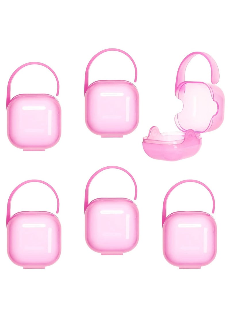 Oasisgalore - 6 Pack Pacifier Case, Pacifier Holder Case with Handle,Universal Pacifier Container for Travel, Pink - Image 1