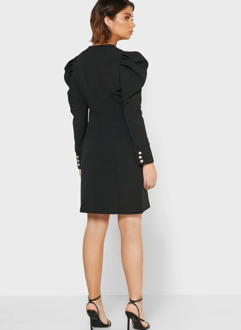Ginger Double Breasted Ruched Sleeve Mini Dress
