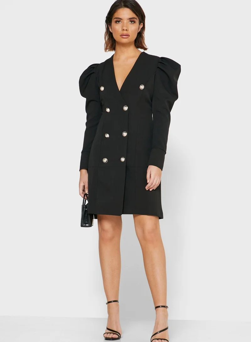 Ginger Double Breasted Ruched Sleeve Mini Dress
