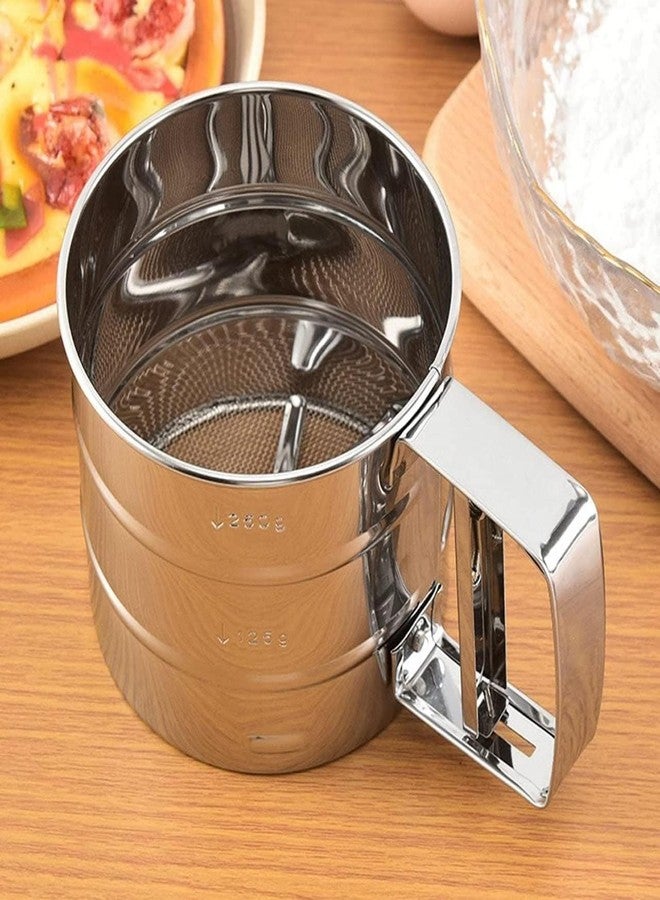 SARJAK Flour Sifter for Baking Atta chhani Hand Press Design Stainless Steel Flour Sifter Corrosion Resistant Large Capacity Flour Sieve Cup for Sugar Flour and Coffee Powder | Atta Chalni - Image 3