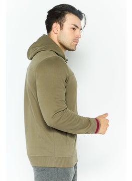GEOX Men Hooded Solid Long Sleeves Sweatshirt, Olive  - Image 2