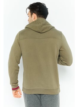 GEOX Men Hooded Solid Long Sleeves Sweatshirt, Olive  - Image 3