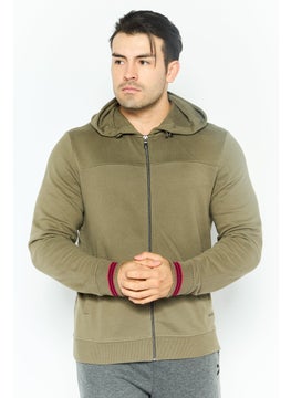 GEOX Men Hooded Solid Long Sleeves Sweatshirt, Olive  - Image 1