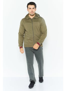 GEOX Men Hooded Solid Long Sleeves Sweatshirt, Olive  - Image 4