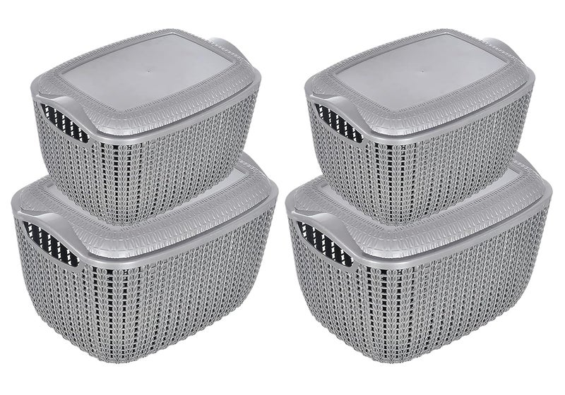 Kuber Industries Heart Home Multipurposes Large & Small M 30-25 Plastic Basket, Organizer For Kitchen, Countertops, Cabinets, Bathroom With Lids- Pack of 4 (Grey) -46HH060 - Image 1