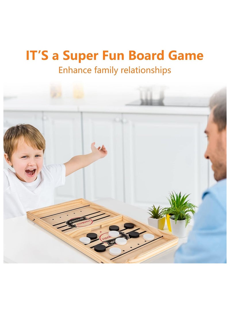Large Sling Puck Game - Fast-Paced Wooden Hockey Table Game, Foosball Winner Board, Rapid Slingshot Table Battle for Kids, Adults, and Family Parties
