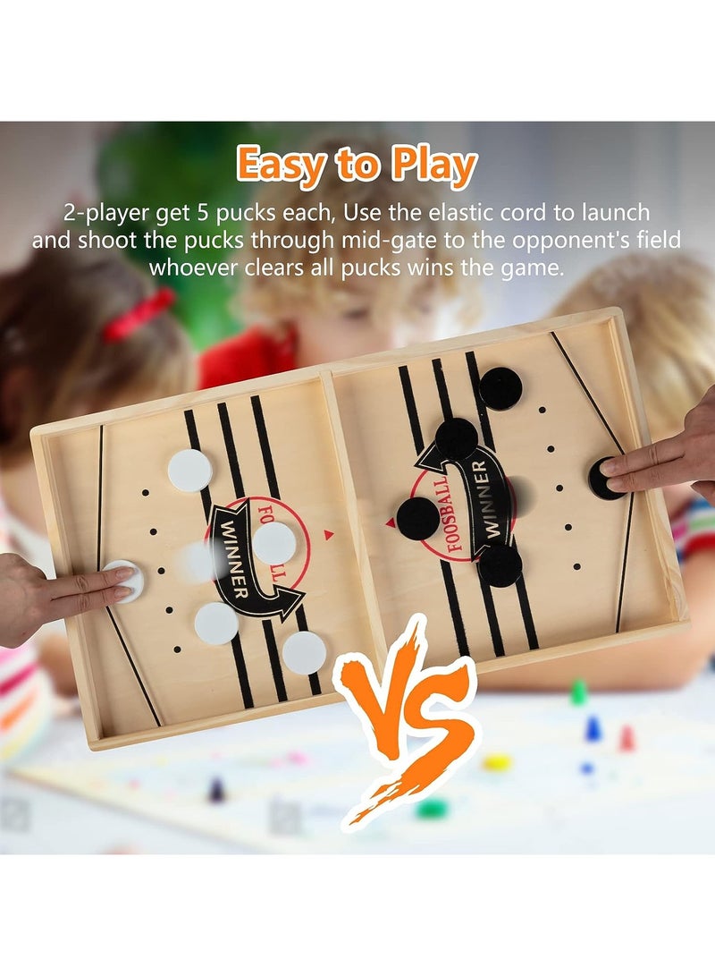 Large Sling Puck Game - Fast-Paced Wooden Hockey Table Game, Foosball Winner Board, Rapid Slingshot Table Battle for Kids, Adults, and Family Parties