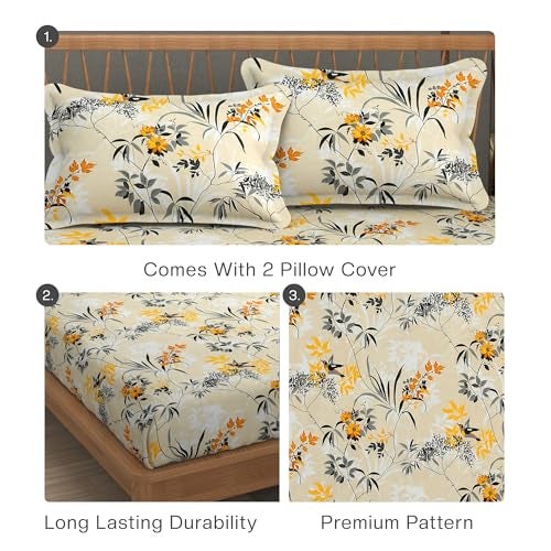 FRESH FROM LOOM Floral Printed Bedsheet | Glace Cotton King Size for Double Bed | Soft Hypoallergenic | Anti-Fade Long-Lasting Fabric(Size - 90x100, Desert Bloom Cream) - Image 4