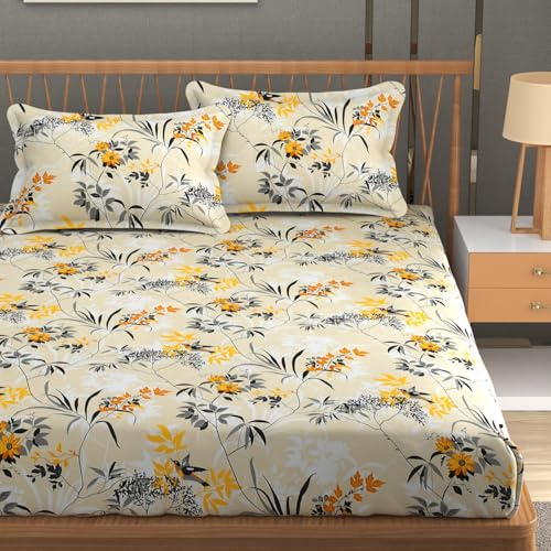 FRESH FROM LOOM Floral Printed Bedsheet | Glace Cotton King Size for Double Bed | Soft Hypoallergenic | Anti-Fade Long-Lasting Fabric(Size - 90x100, Desert Bloom Cream) - Image 1